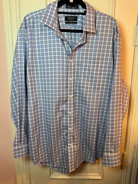 Nordstrom Light Blue and White Checked Men's Dress Shirt